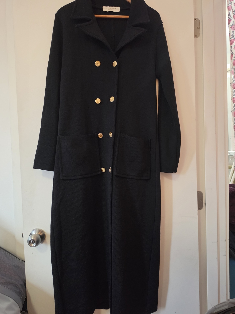 BUSNEL: Black Long Double-Breasted Women's Dress Coat